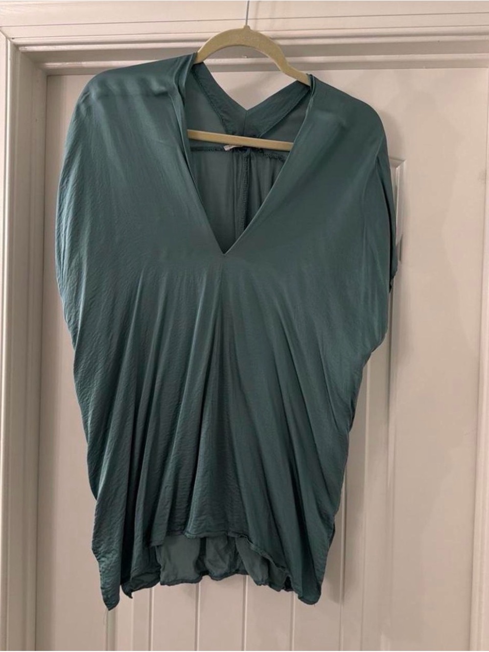 Karlie Teal V-Neck Draped Blouse